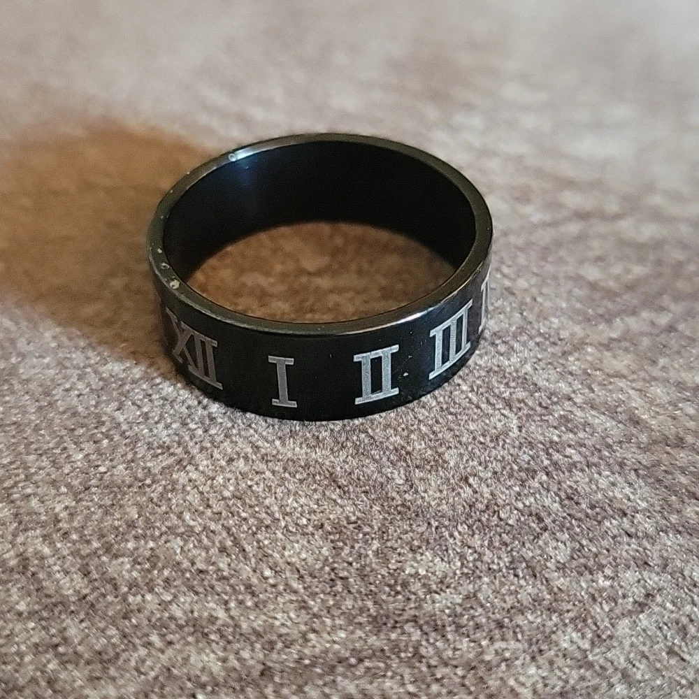 Black Roman Numerals Metal Wedding Band